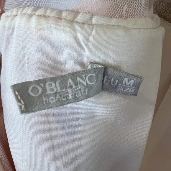 NEW O'Blanc Pink Silver Lace Tulle Formal Midi Dress $1440 - Picture 11 of 14